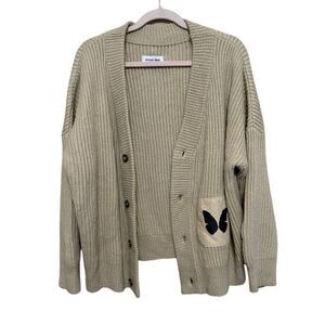 Ryoko Rain Butterfly Knitted Cardigan Sweater Unisex Men Women Medium Tan Ribbed
